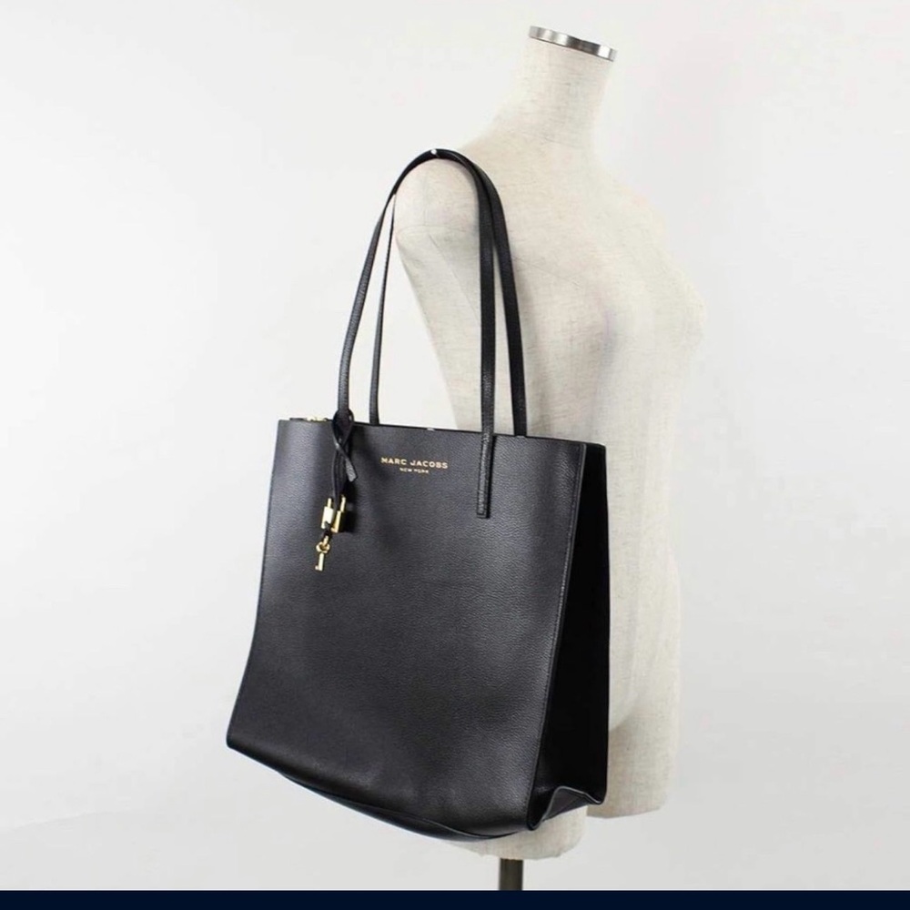 Marc Jacobs Black Leather Tote with Gold Hardware